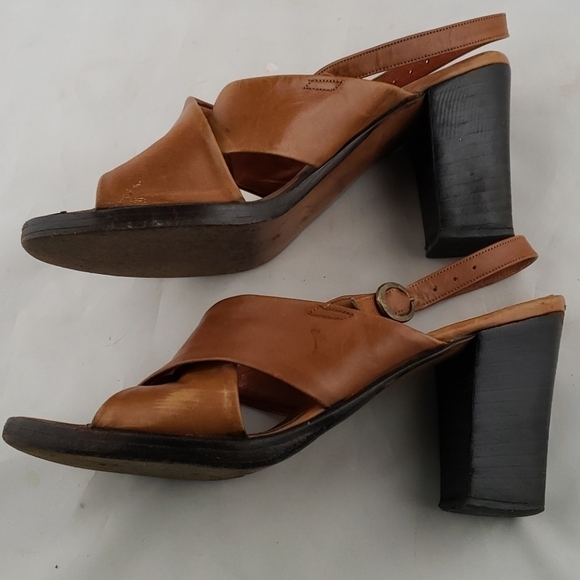 Vintage Leather Sandals Block Heel I.Miller Brown Small Platform In Box Good - Picture 1 of 12